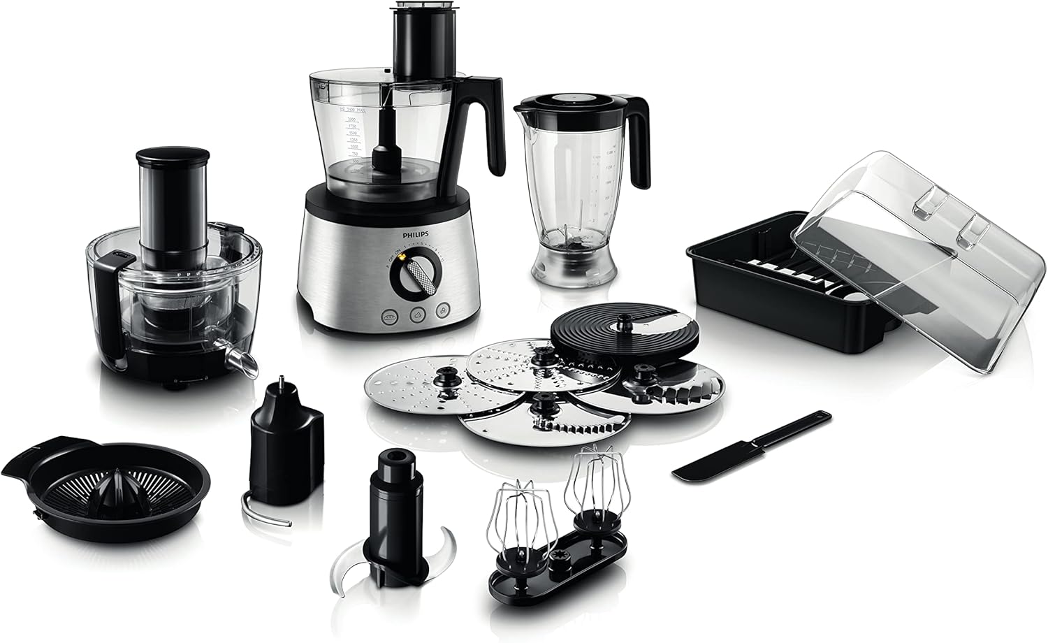 غذاساز فیلیپس 7778- پک اروپا - اورجینال -Philips 7000 Series Food Processor - PowerChop technology, 1300W, 3.4L Bowl, 1.5L Jar, Blender, Centrifugal Juicer + Citrus Press, Metal Kneading Hook - HR7778/01